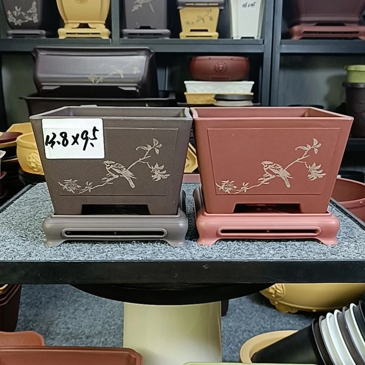 2只13.8cm花鸟小号奎面盆（带底座）