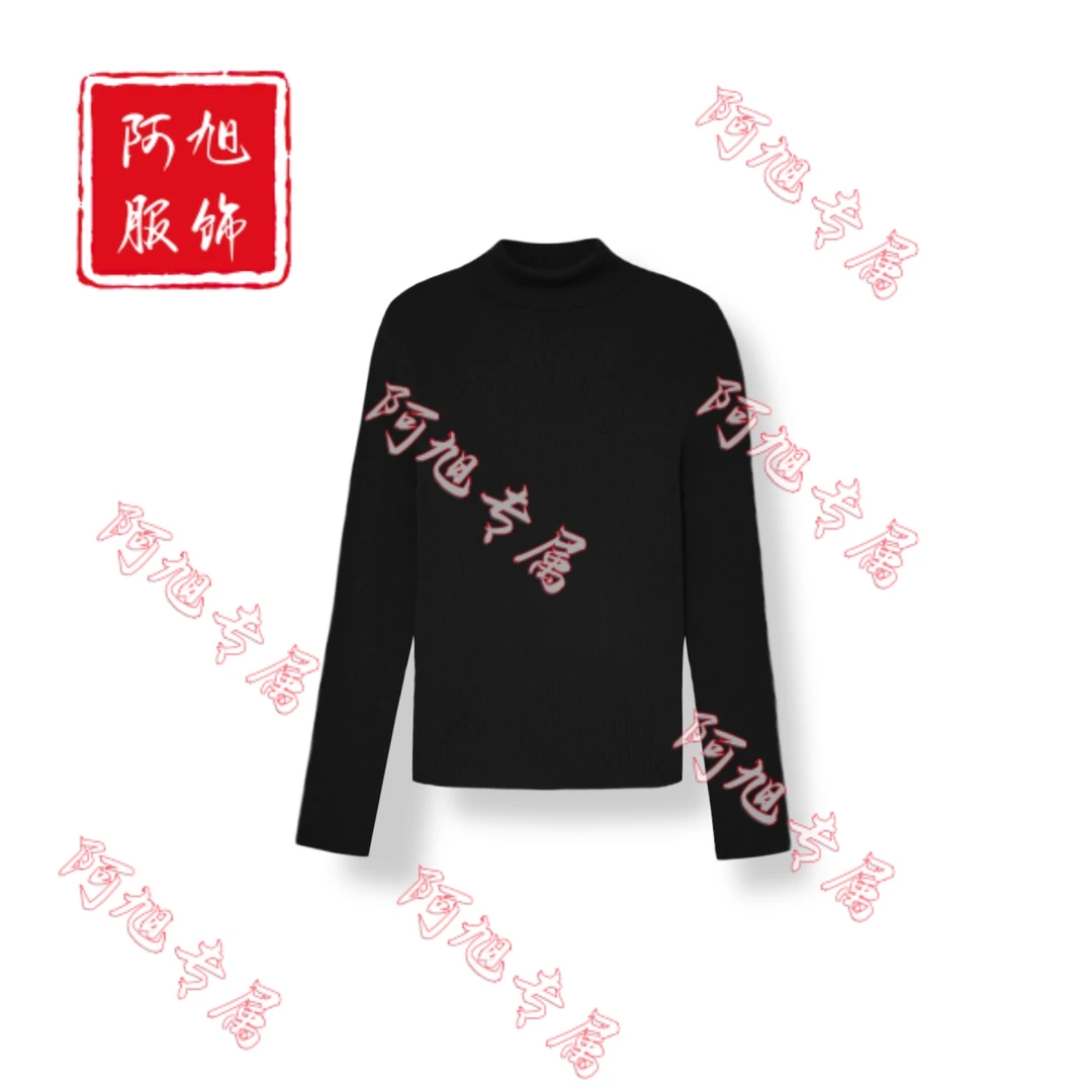 25年羊毛桑蚕丝混纺早秋新款时尚百搭黑色高领打底衫（24LW7018）