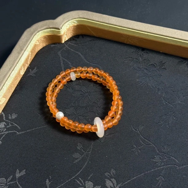 【山橘月】天然南红保山冰红跑环双圈5mm手串FY645