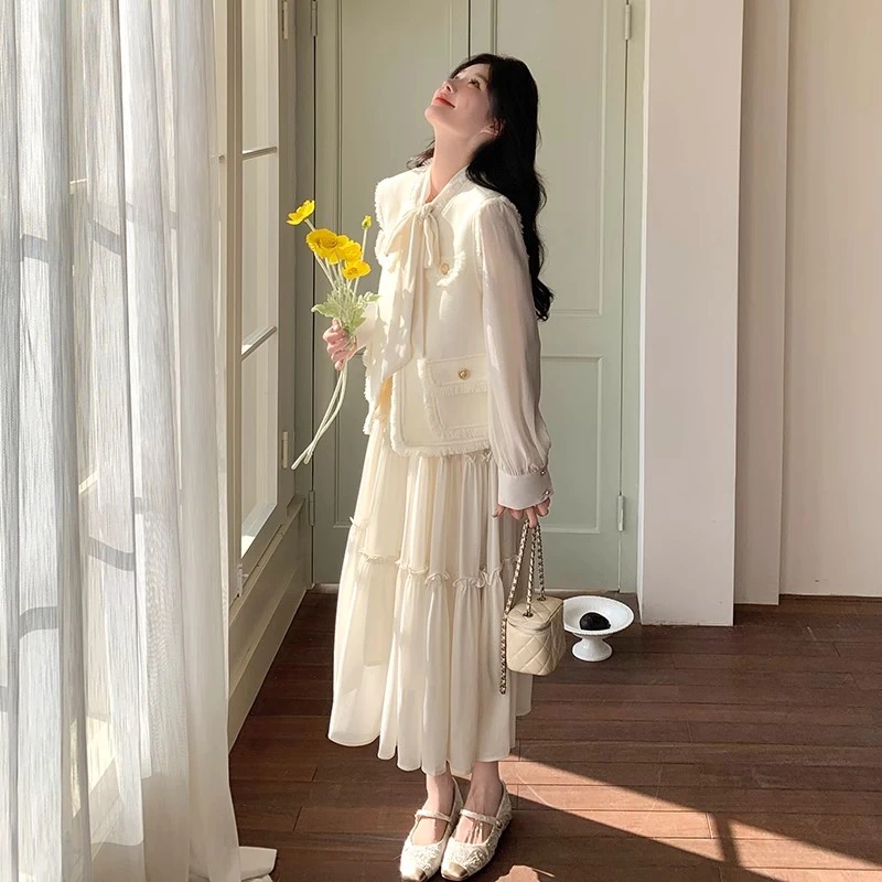 【纪朵研】8012#法式气质连衣裙女春秋2025新款小香风马甲裙子套装