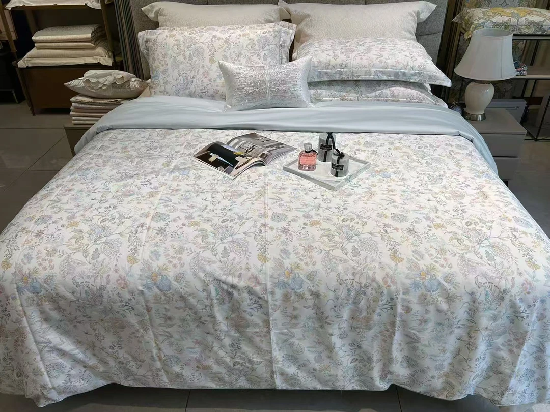 【凤凰购物】精品！全棉长绒棉印花四件套——思芙·蓝