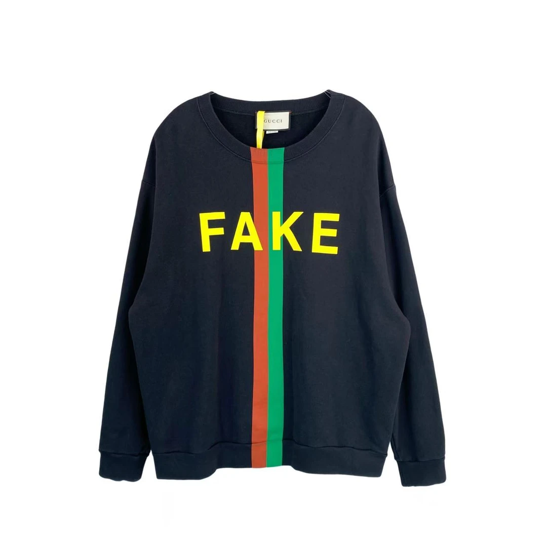 95新 GUCCI/古驰 xw054 棉 拼色条纹字母logo圆领卫衣 XXL码 微瑕