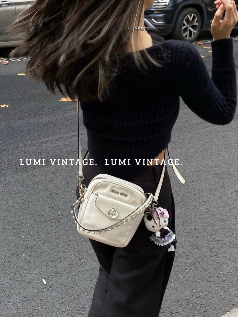 95新 MIU MIU/缪缪 白色牛皮宝石单肩包87223655