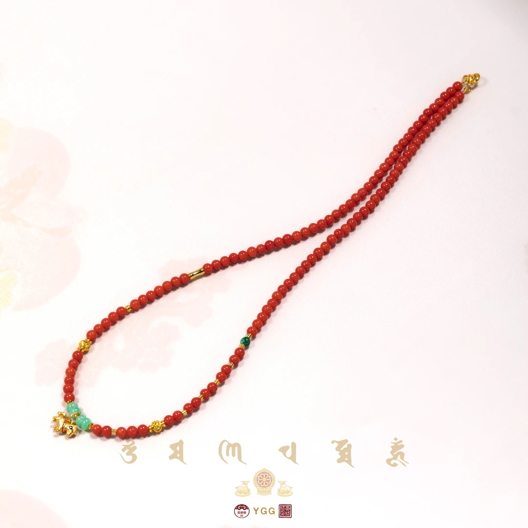 Y员格格/天然红珊瑚圆珠项链4MM/马到成功/FZWHU389（多样性发）