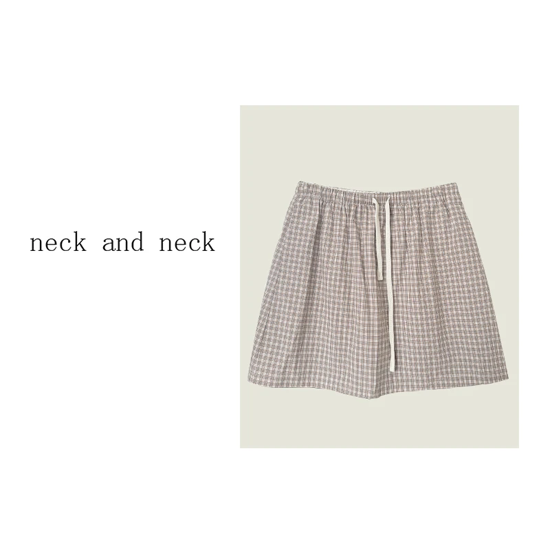 【 neck and neck 】“  莫奈午后 ” 肌理感撞色格纹松紧抽绳半身裙