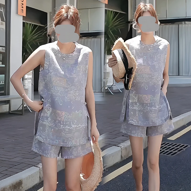 新中式国风气质套装裤女2026夏新款设计感盘扣背心阔腿短裤两件套