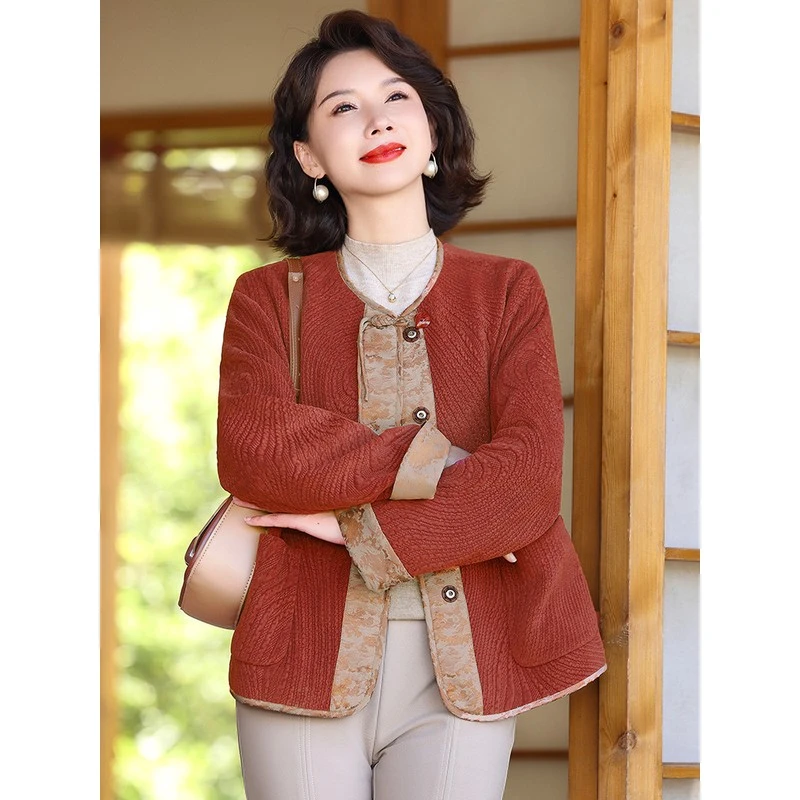 妈妈春秋国风外套洋气大码新中式中老年女阔太太秋冬休闲夹克爆款