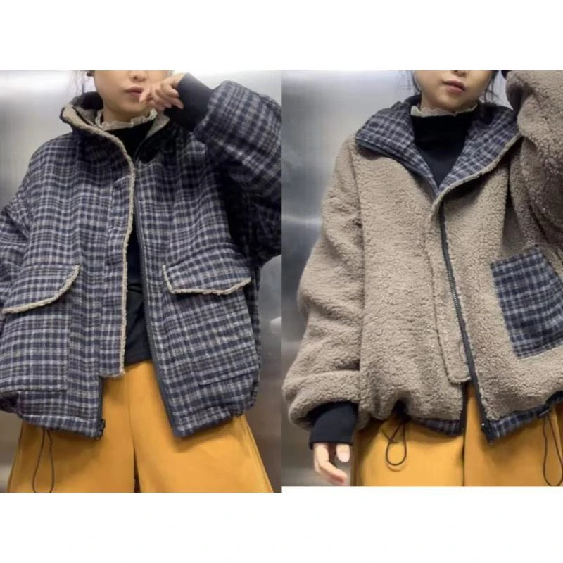 两面穿百搭格子外套028129