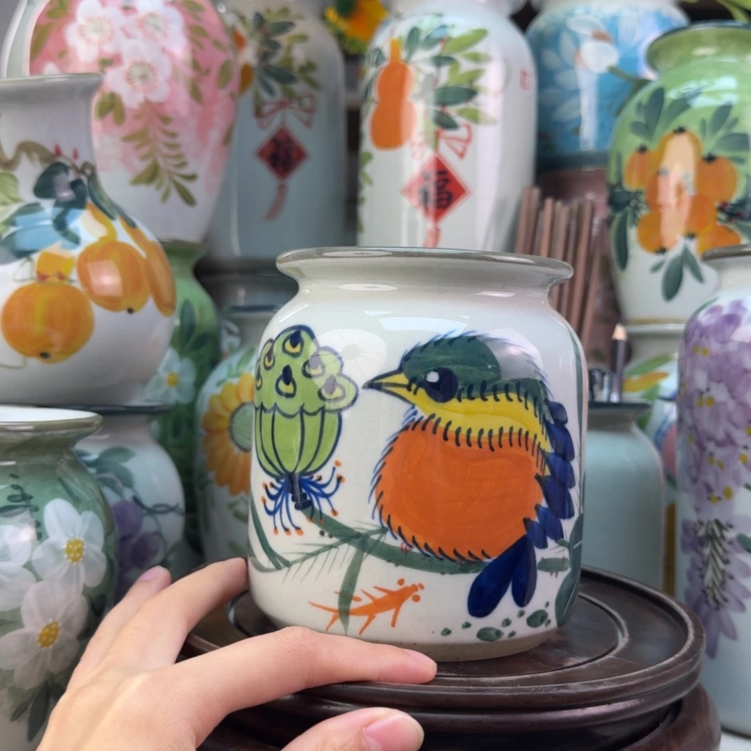 景德镇陶瓷手绘花瓶无孔