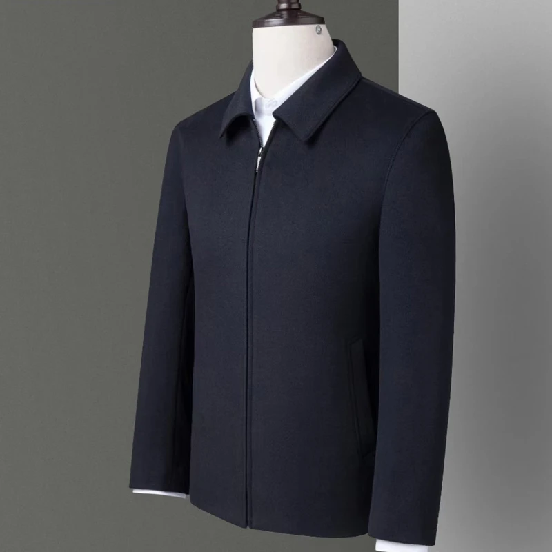 100%山羊绒秋冬翻领毛呢大衣时尚修身毛呢外套男士防风高端大衣