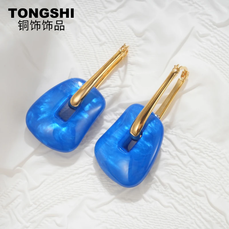 铜合金耳饰 原创设计气质手工精致蓝色耳环饰品几何图案女轻奢