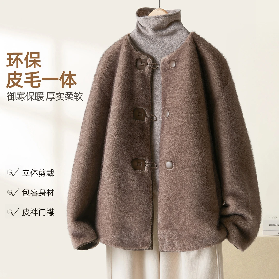 IHIMI/海谧直下摆女短外套秋冬短款长袖冬季御寒加厚门襟单排扣