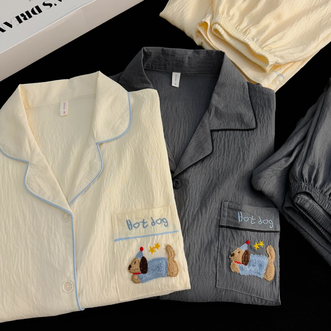 灰星星腊肠狗云朵棉睡衣秋冬季情侣爆款2025新款家居服长袖裤套装