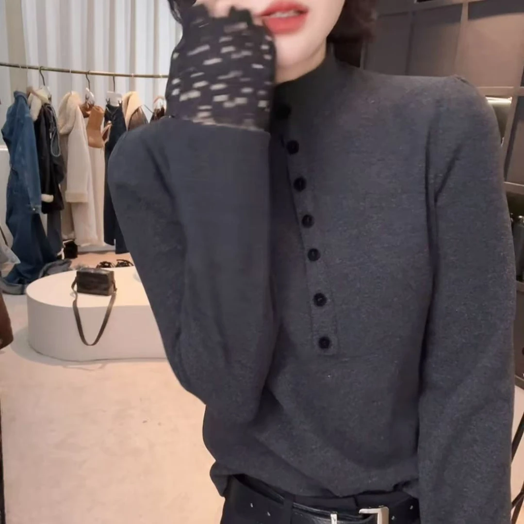 设计感双面绒半高领长袖T恤女2025秋冬新款时尚气质百搭显瘦上衣