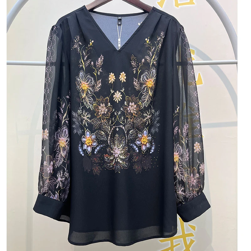 5530法式薄款上衣女士2025春夏新款遮肚子妈妈洋气质印花小衫潮