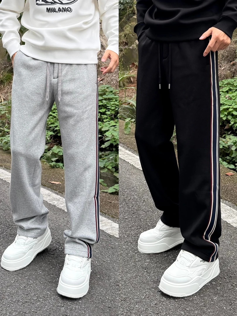 DG迪噶雅《国际行》2025秋冬男士美式织带直筒加绒微宽松休闲卫裤