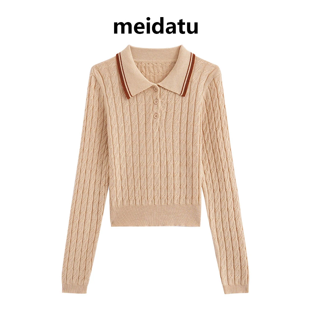 美哒兔（破价款）百搭休闲翻领短款针织衫（小个子版）CM926-J