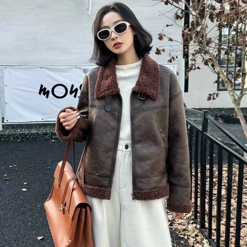 复古~高级感 皮毛一体 加厚保暖 皮衣外套 P76901