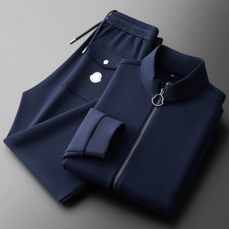 开衫卫衣两件套男士冬季高端轻盈加绒保暖空气层休闲立领运动套装