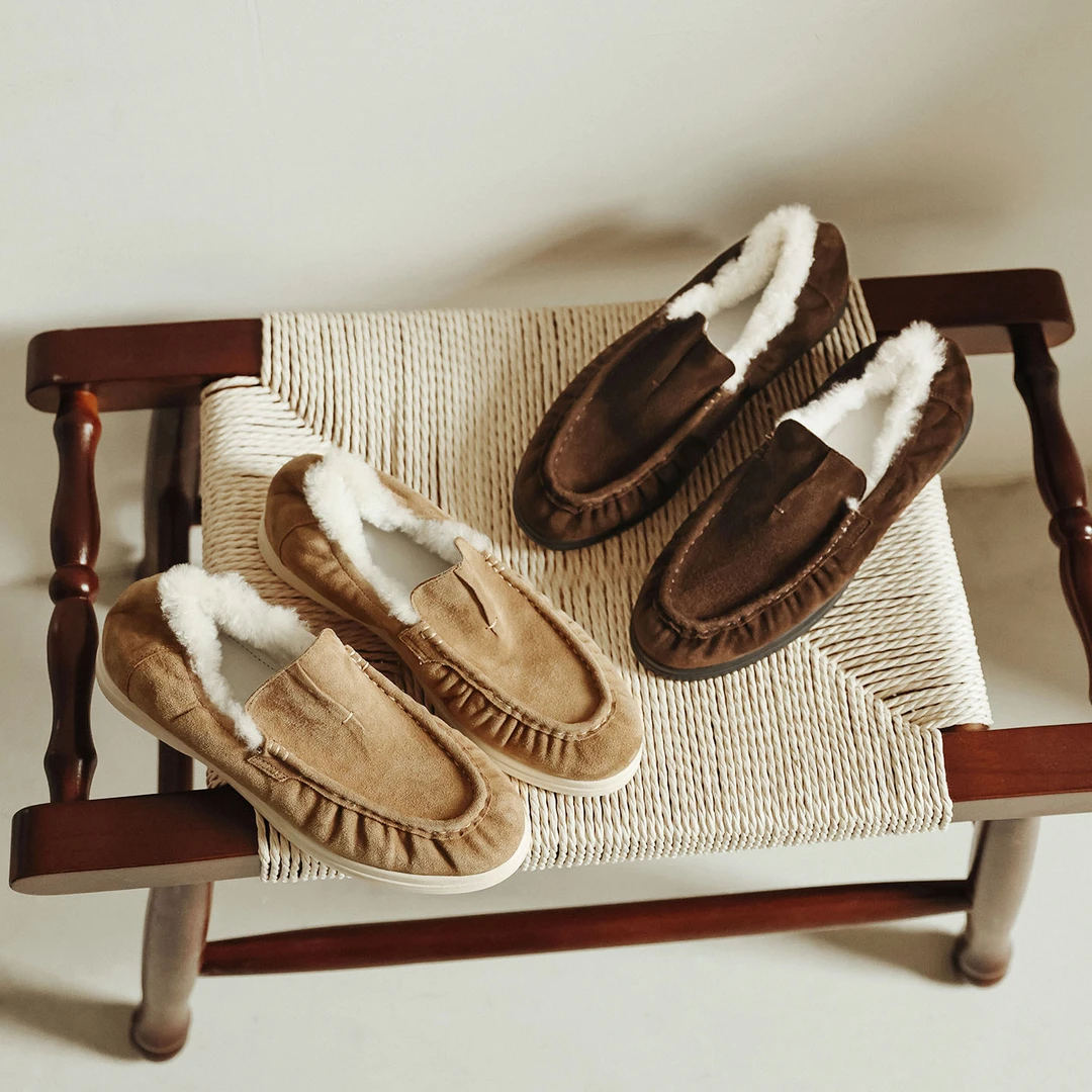 手工制作柔软豆豆鞋乐福鞋厚款一脚蹬女鞋冬季秋冬保暖加厚加绒