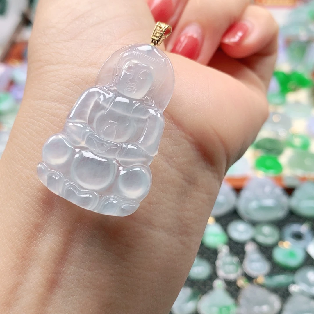 翡翠18K金镶嵌吊坠(不含链)