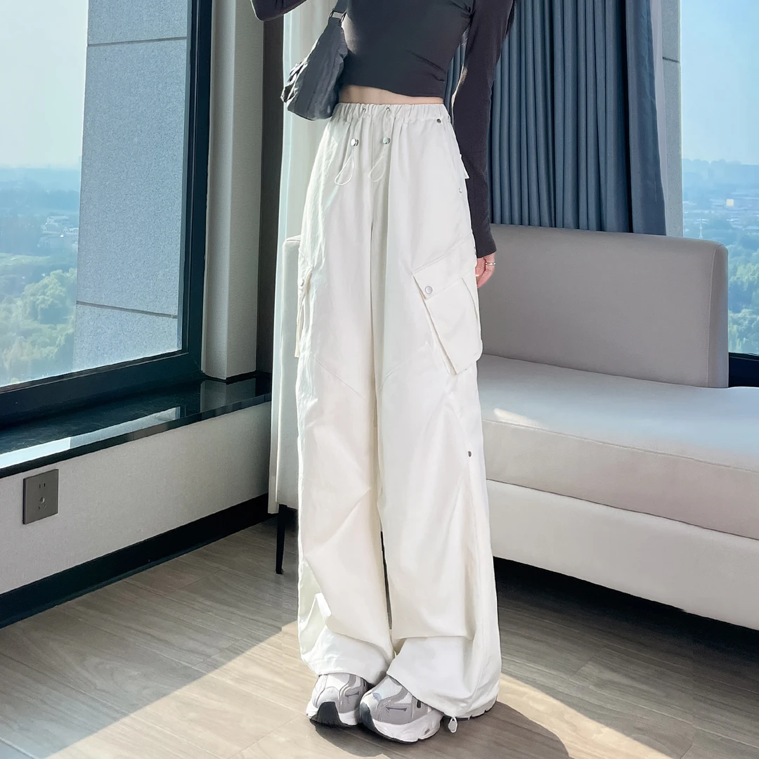 高级感白色阔腿工装裤女2025春秋新款高腰宽松显瘦户外伞兵运动裤