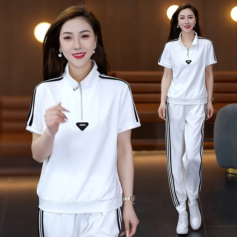 城市休闲运动套装女夏季2025新款时尚洋气时尚短袖跑步夏装两件套