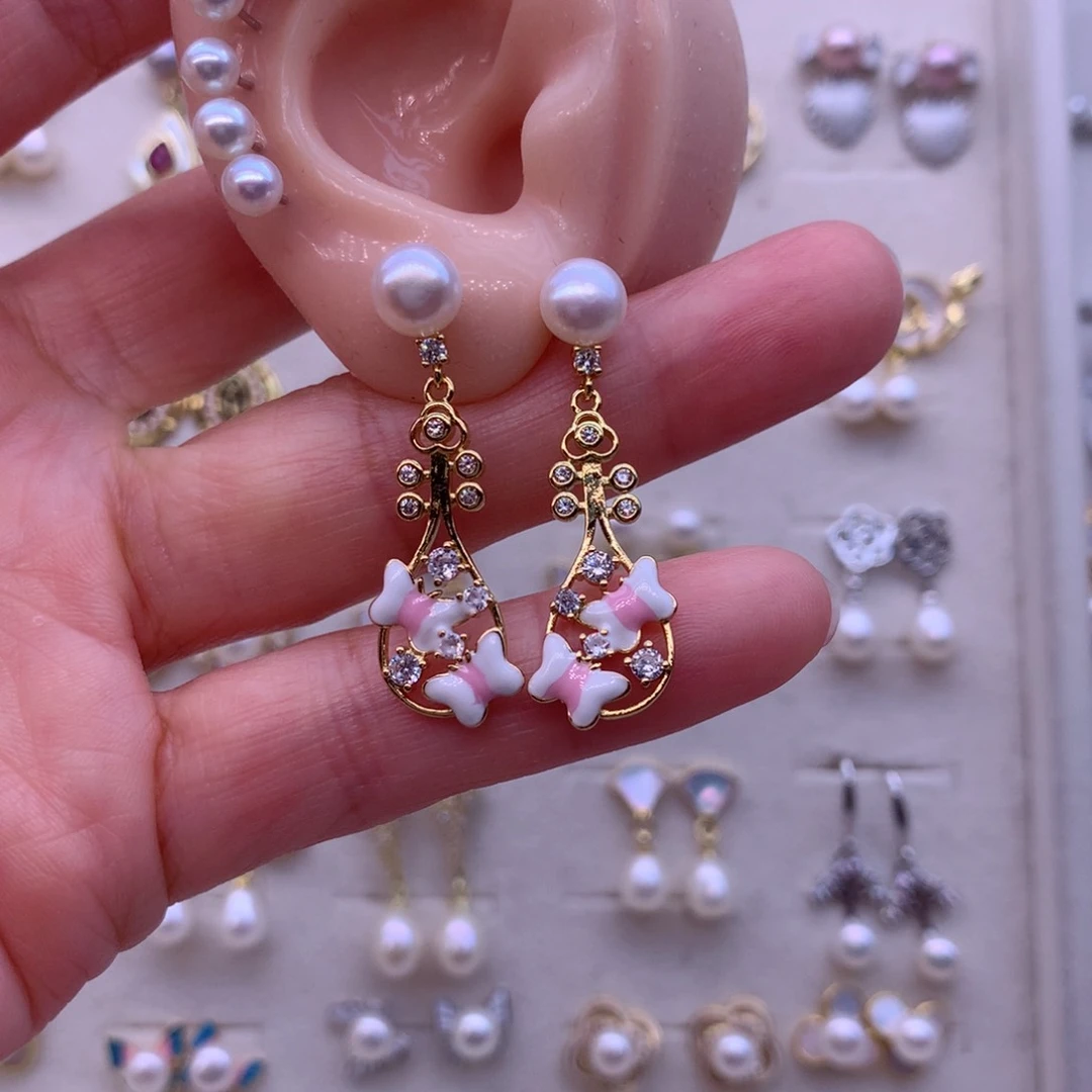 合金淡水珍珠耳饰