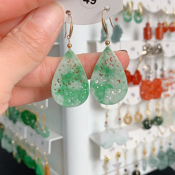 翡翠耳饰18K金镶嵌翡翠