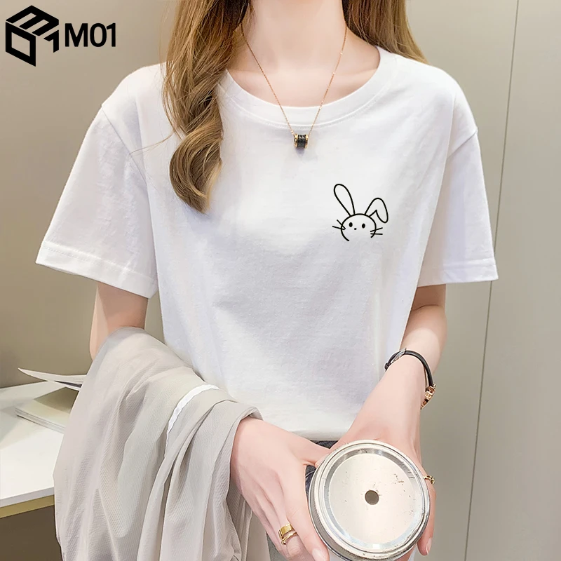 M01纯棉白色t恤女短袖2025新款宽松显瘦体恤纯色内搭上衣打底衫