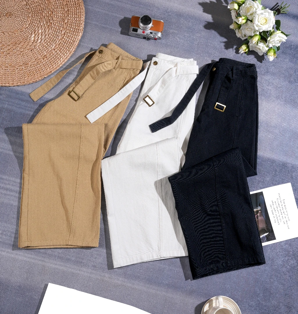 夏季宽松百搭垂顺阔腿牛仔裤高腰设计感腰带显瘦长阔腿牛仔裤