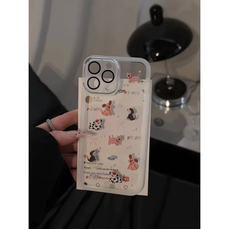 彩色星星涂鸦小狗适用苹果16pro创意iPhone15手机壳金属镜框华为p