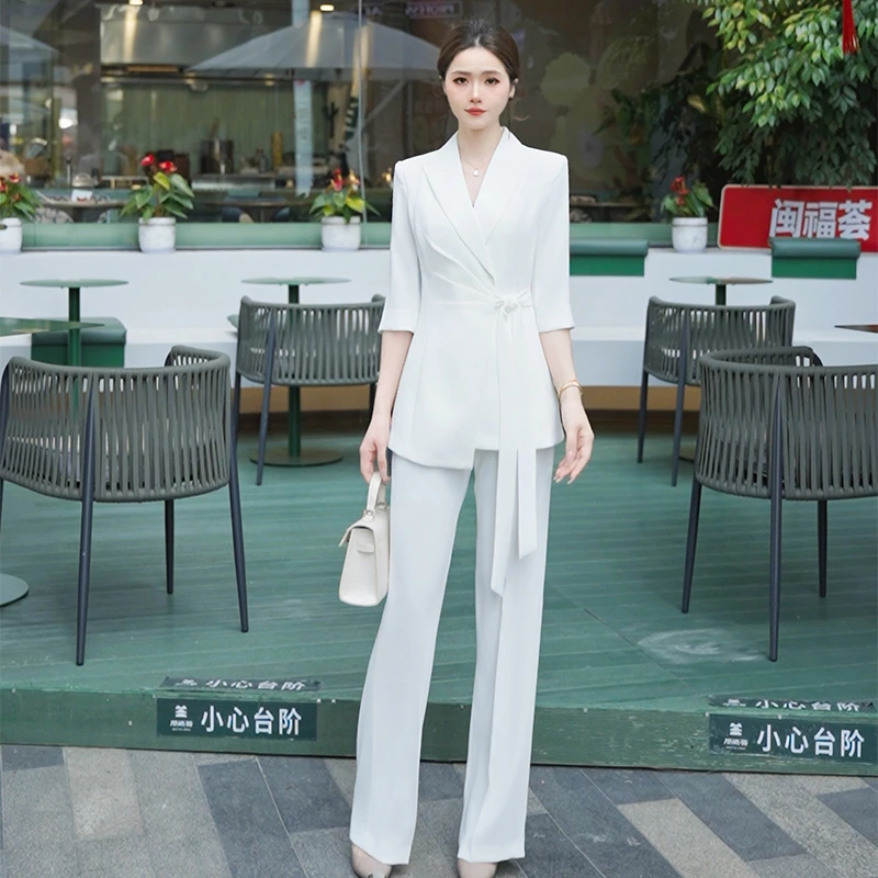洋气七分袖西装套装气质女神范高端通勤职业休闲收腰西服两件套