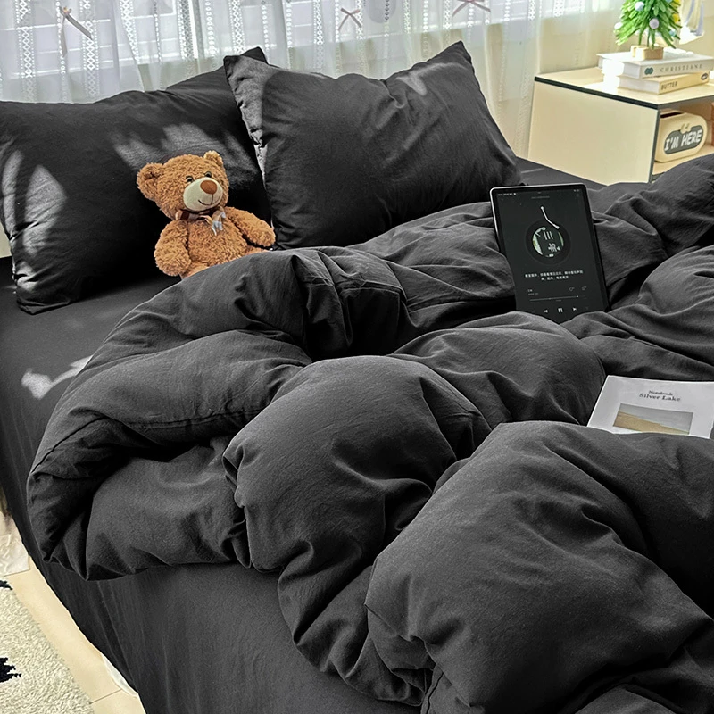 简约风床品床上四件套全棉纯棉纯色床单被套床笠款单人宿舍三件套