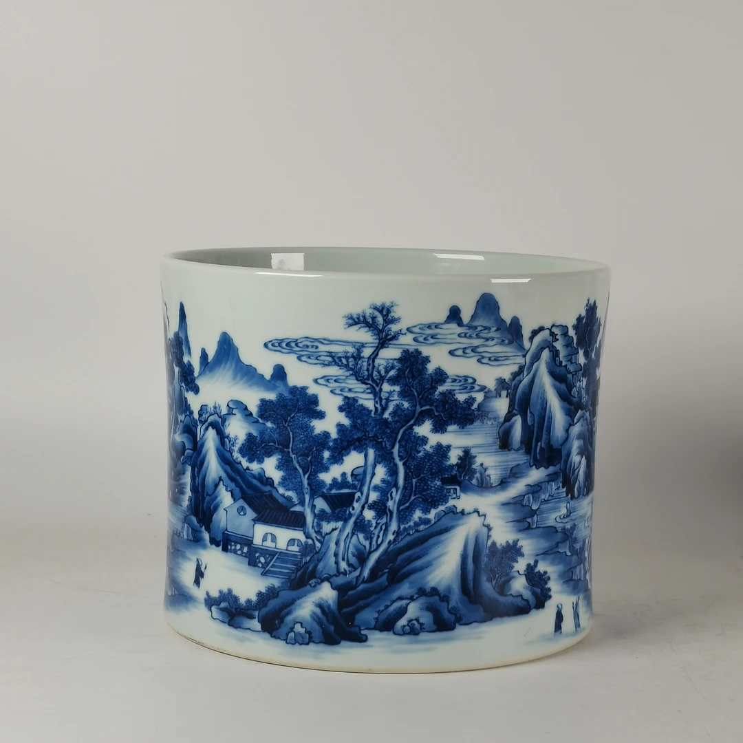青花山水人物纹笔筒收藏鉴赏