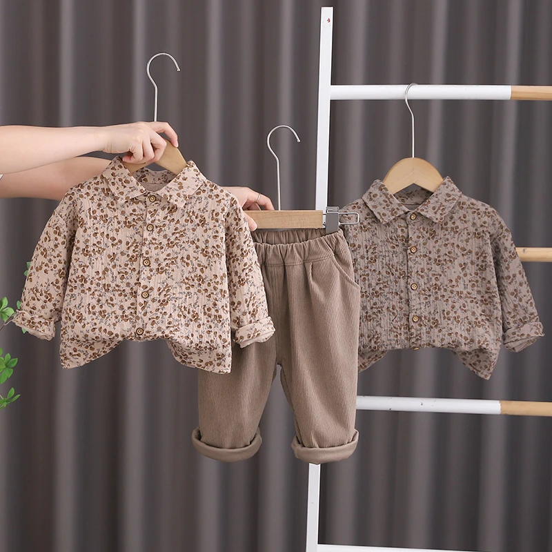 春秋款儿童套装2025新款洋气男宝卡通衬衫两件套帅气女童休闲春装