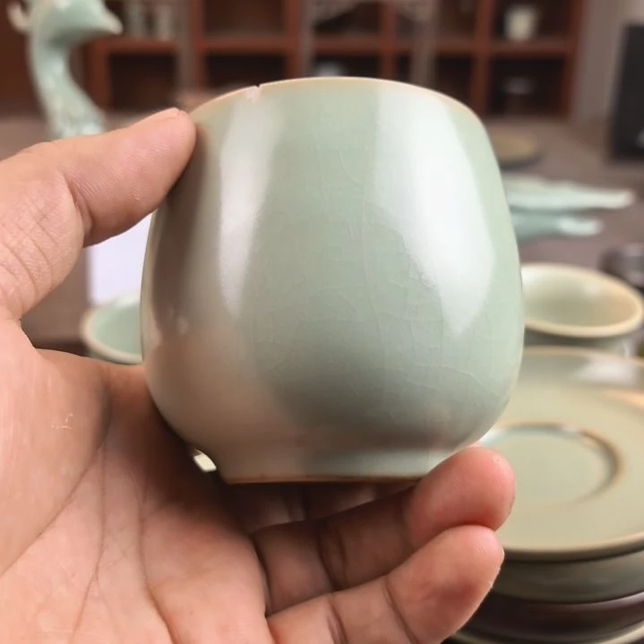 颐***季汝州原产地原矿仿古粉青龙蛋杯瑕疵磕碰