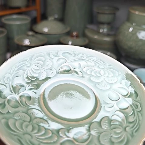 耀州窑孟红娟老师手工团菊盏托