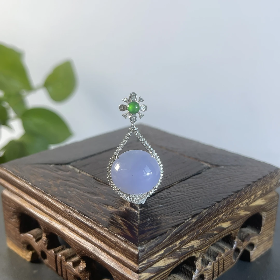 JYW25-161 天然翡翠缅甸A货 18K含钻镶嵌吊坠