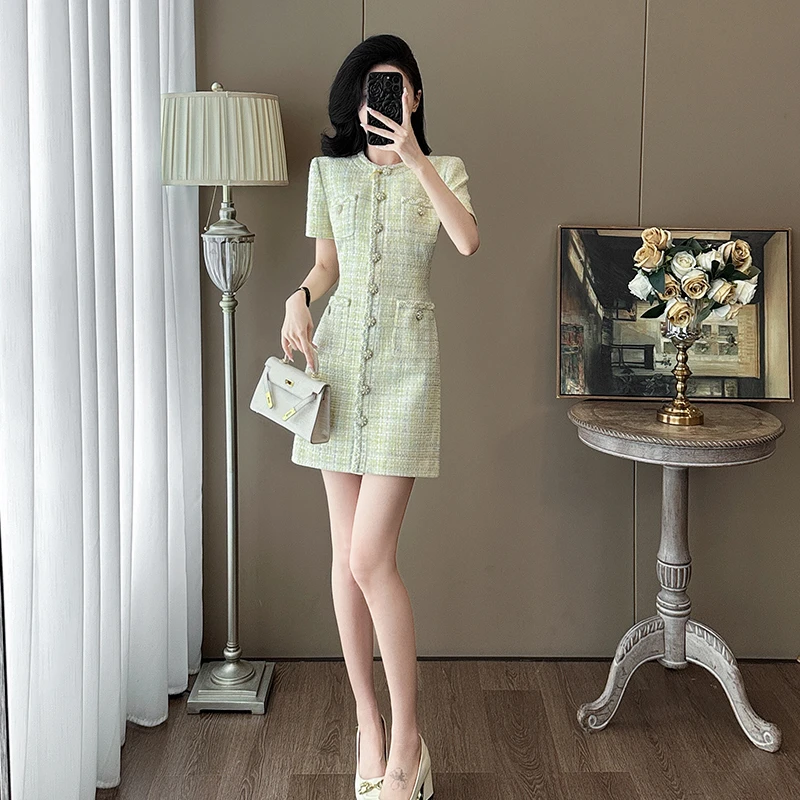 夏季新款气质名媛御姐轻熟风时尚减龄小众设计感甜美小香风连衣裙