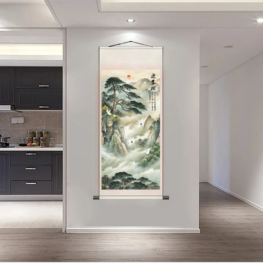《迎客松》145×55CM 客厅沙发玄关茶室书房走廊山水画
