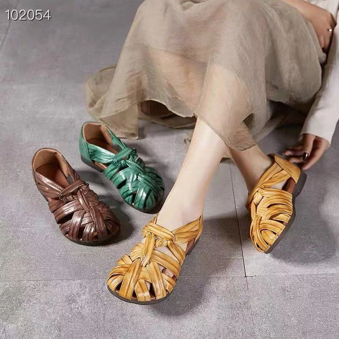 5911-5春夏新款真皮编织水染皮包头时尚复古凉鞋