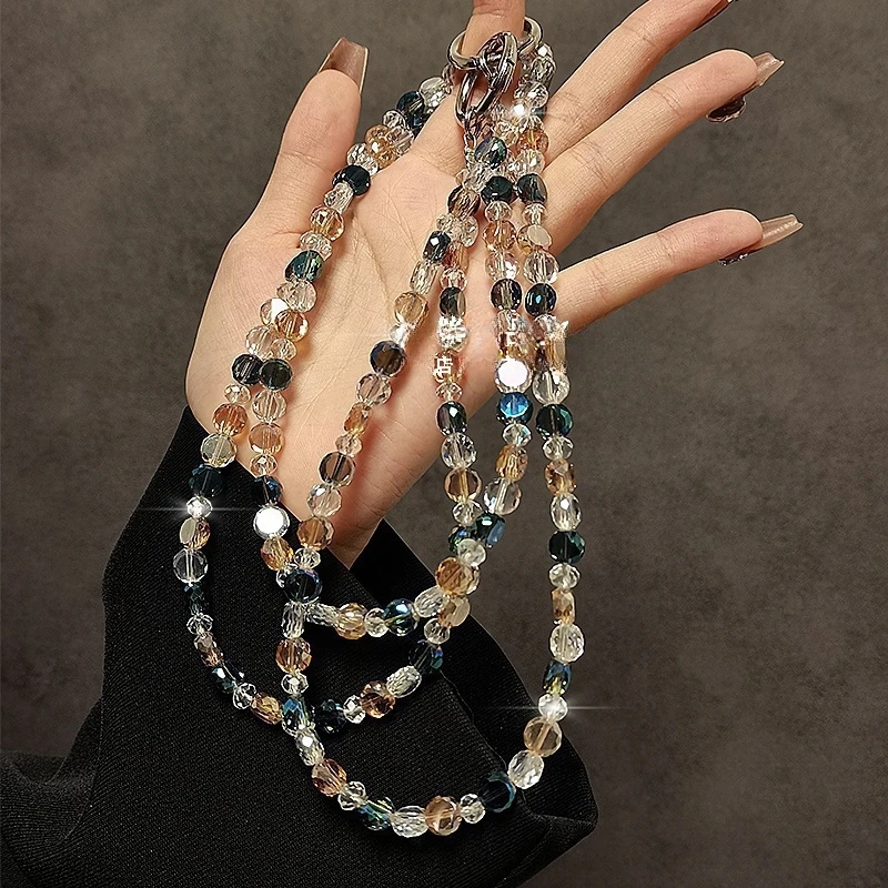 奢华高级感手机挂链长款斜挎手机挂绳水晶串珠背带手机链包包挂饰