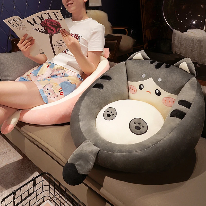 适用的卡通猫咪懒人沙发毛绒蒲团坐垫可用于卧室飘窗可爱加厚
