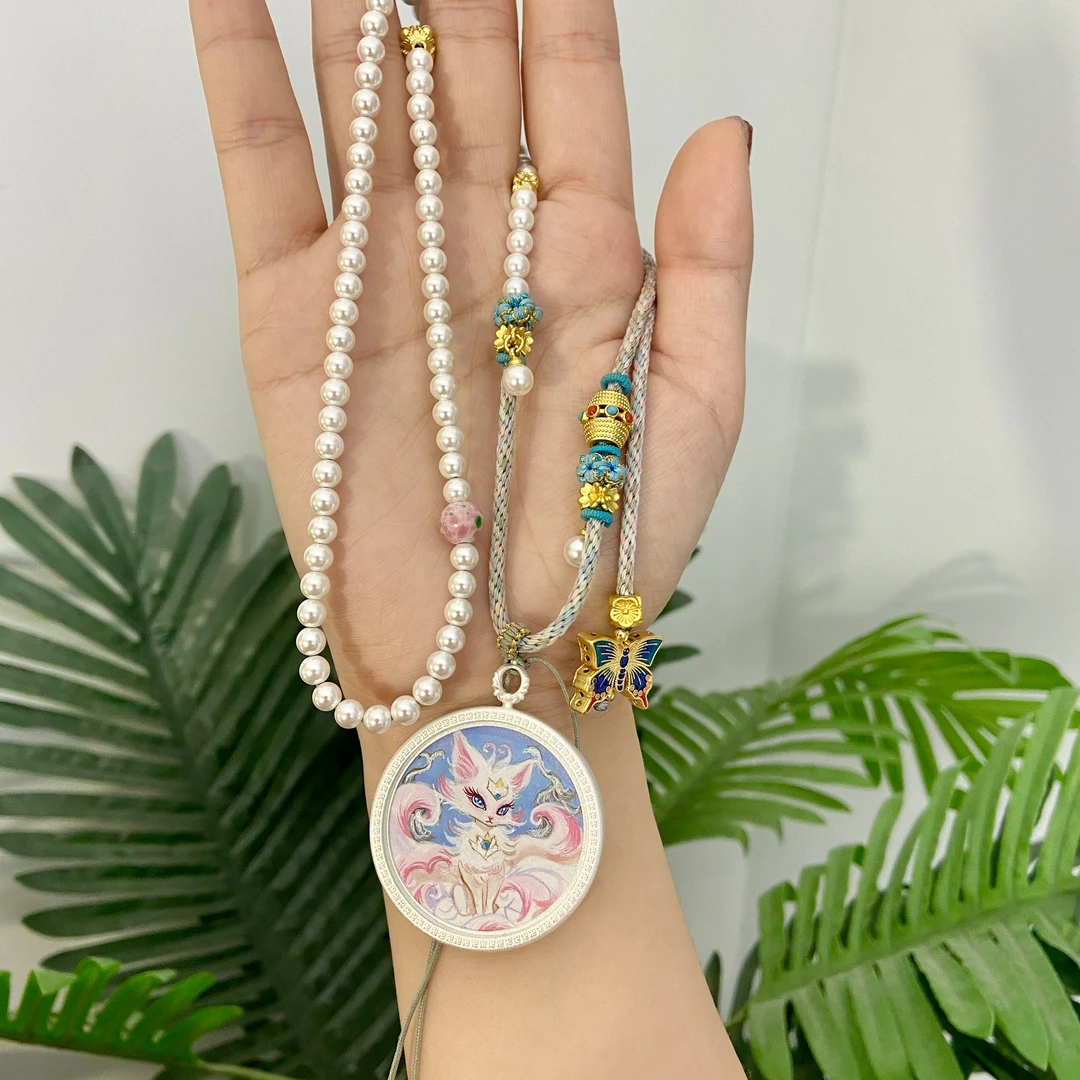 蒹葭 手作【仙女狐狐】热贡唐卡纯手绘唐卡挂脖链项链唐卡