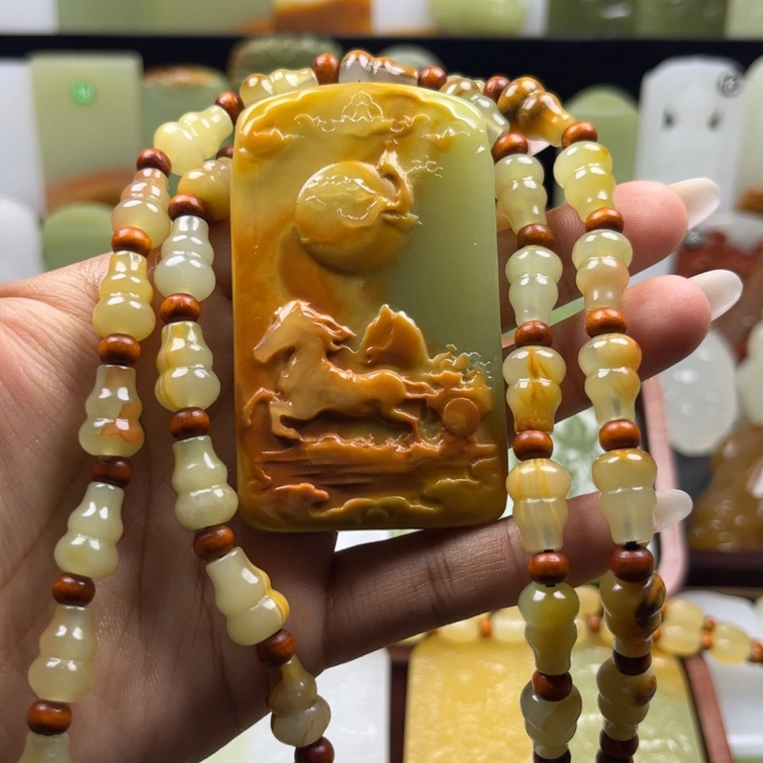 家***菜天然玉石生肖马牌
