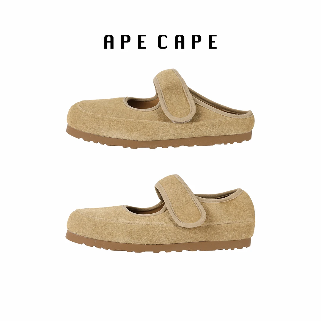 APECAPE【尼古鞋】包头真皮半拖鞋女 魔术贴复古浅口勃肯百搭半拖鞋