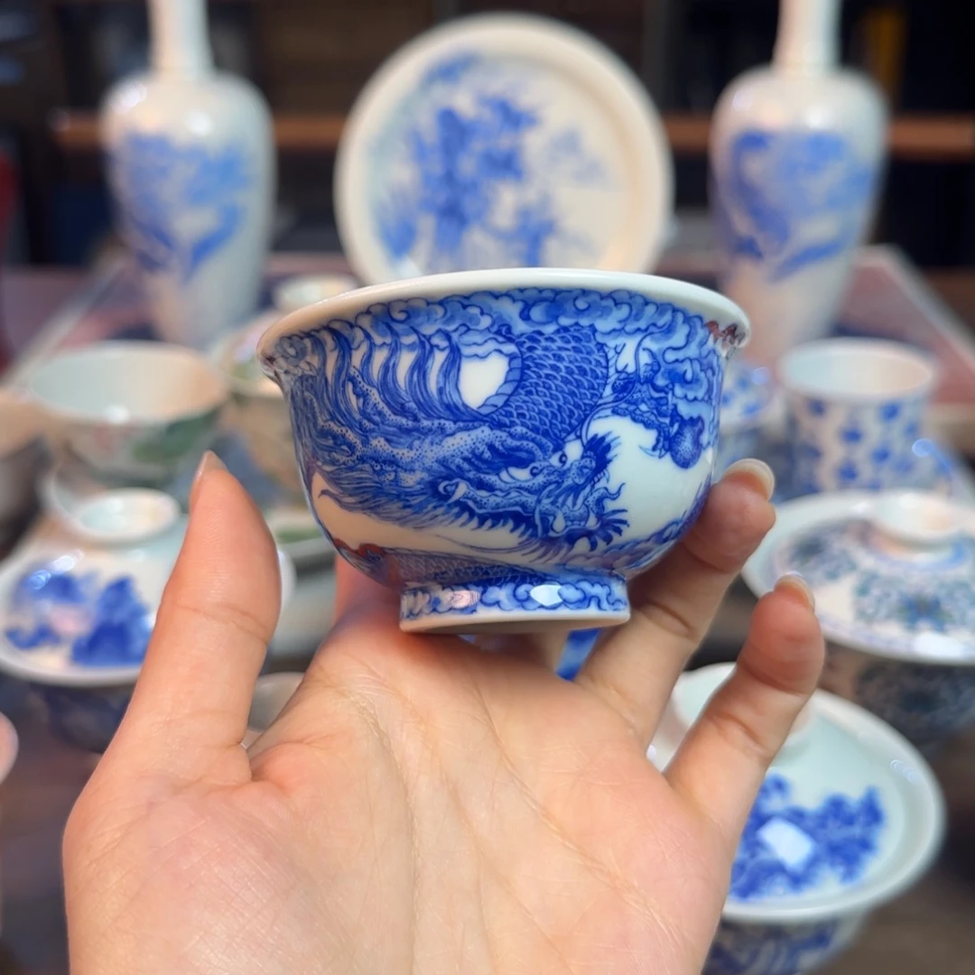 名窑口 非遗画师龙纹压手杯放漏