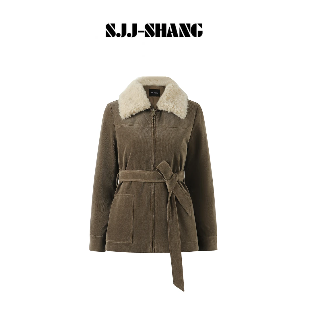 SJJ-SHANG【茶棕岛】重磅灯芯绒匈牙利90鹅绒羊毛鹅绒服q136395p