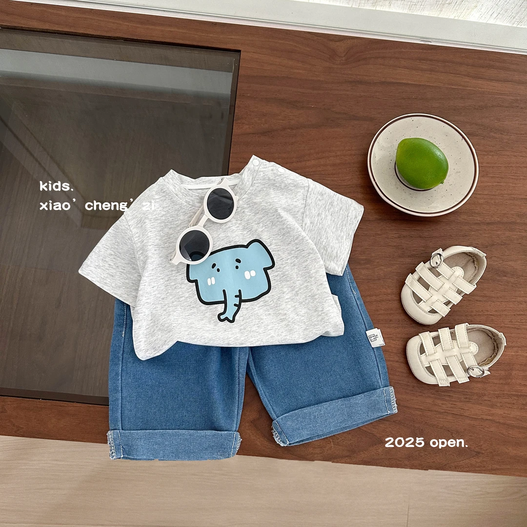 T25X106 新款T恤+长裤套装男宝女宝大象卡通印花短袖圆领百搭夏季